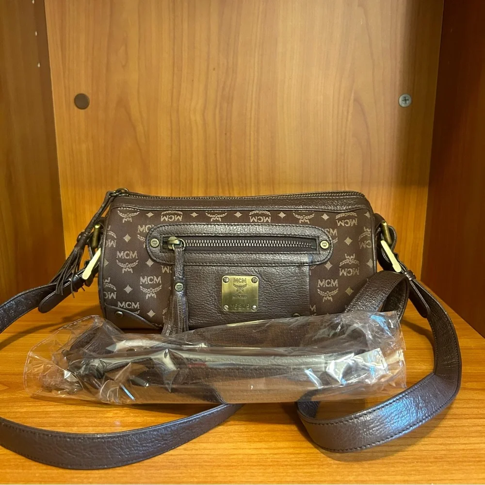 MCM 2way Cylinder/Papillon Crossbody/Shoulder Bag Brown